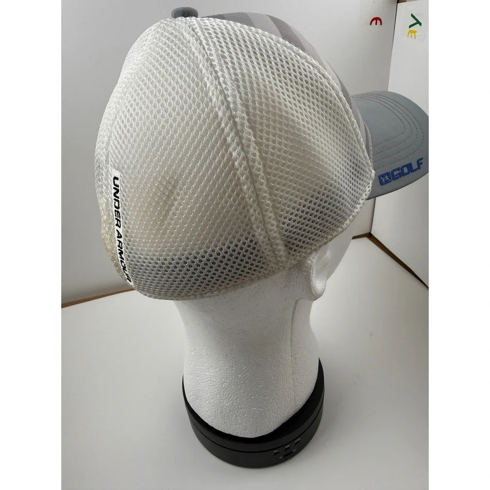 Under Armour Golf Trucker Hat Grey Striped Mesh Back Blue Logo Baseball Cap - Picture 7 of 12